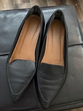 Flattered Black Pointed-Toe Leather Flats 40